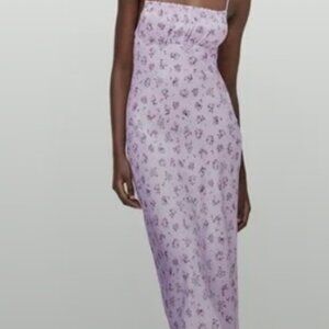 Zara Lilac Floral Satin Effect Dress Size L